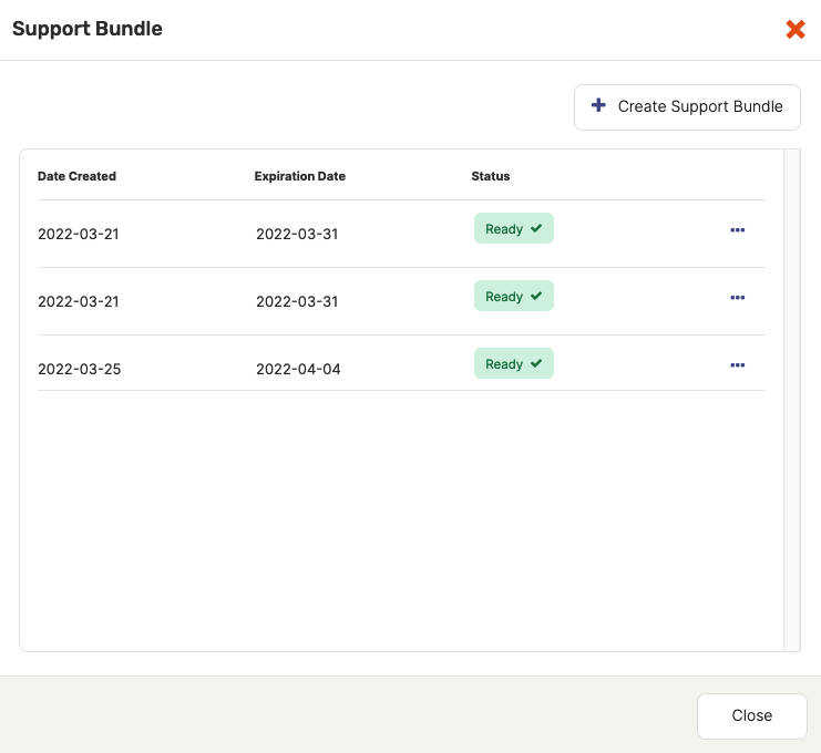 Create support bundle Create support bundle